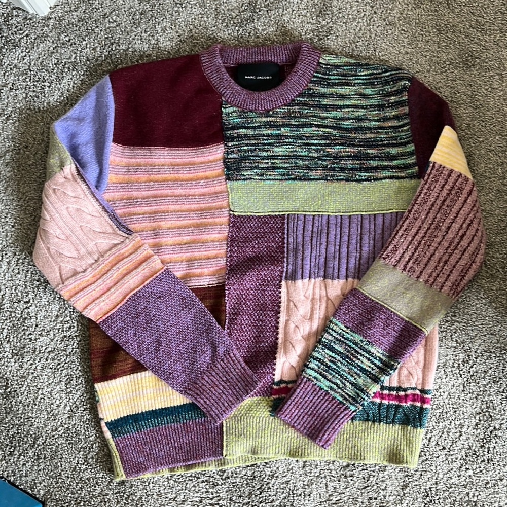 Brand new, never worn Marc Jacobs patchwork crew neck sweater.